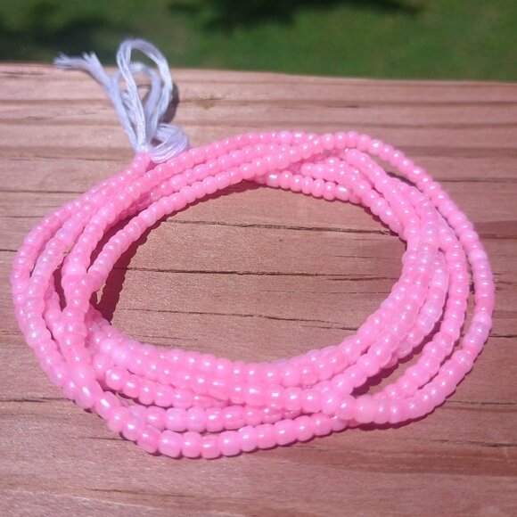 Glossy Pink Waist Beads, 42 Inches of Beads on Cotton Tie-On String - Picture 1 of 4